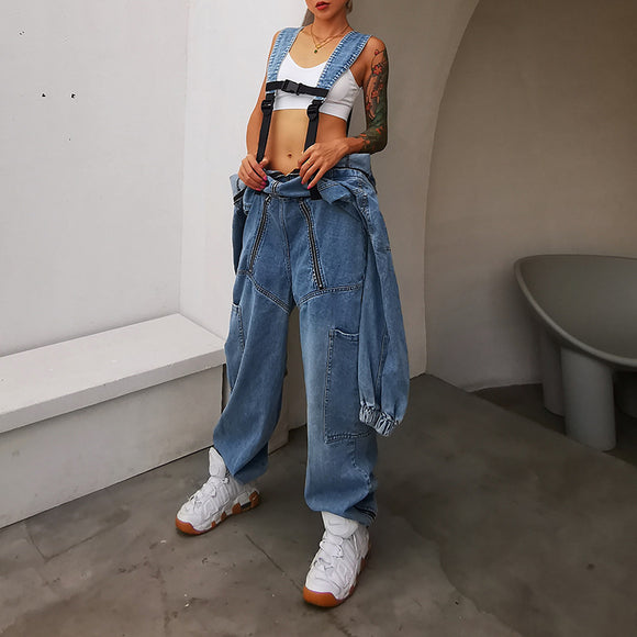 Jumpsuit Vaquero Holgado con Capucha y Piernas Rectas
