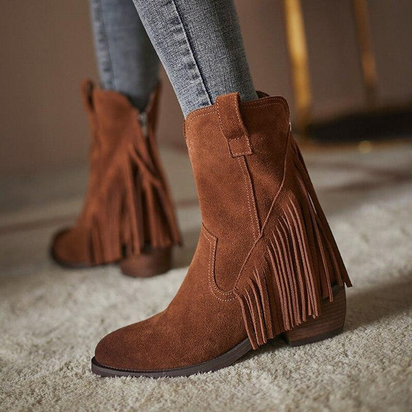 Botas de Tacón Grueso con Punta y Borlas