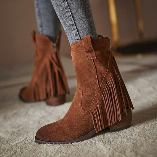 Botas de Tacón Grueso con Punta y Borlas