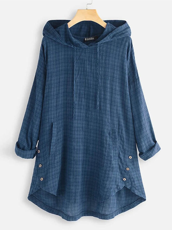 Sudadera Hoodie Asimétrica a Cuadros para Mujer - Talla Grande