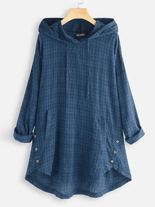 Sudadera Hoodie Asimétrica a Cuadros para Mujer - Talla Grande - Image 2