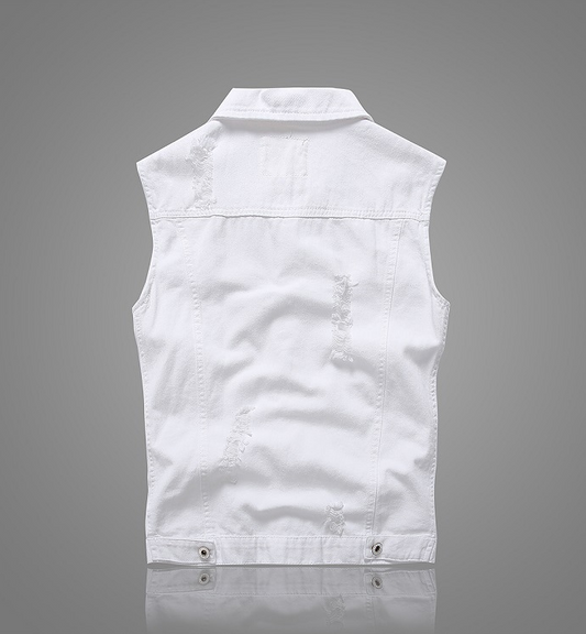Chaleco Denim Blanco con Bolsillos y Detalles Rotos - Image 2