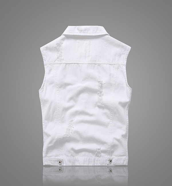Chaleco Denim Blanco con Bolsillos y Detalles Rotos
