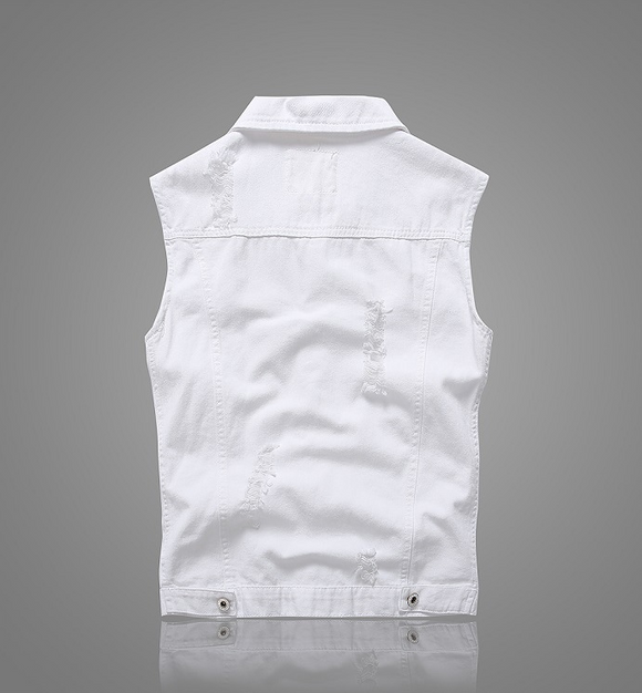 Chaleco Denim Blanco con Bolsillos y Detalles Rotos