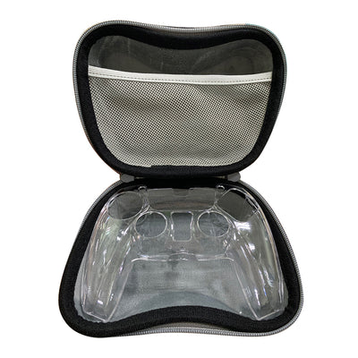 Black EVA storage bag for game controllers with a zipper closure and carrying handle. Inset shows a white controller inside. - Image 3