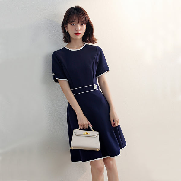 Vestido Contraste de Colores Manga Corta Línea A para Mujer