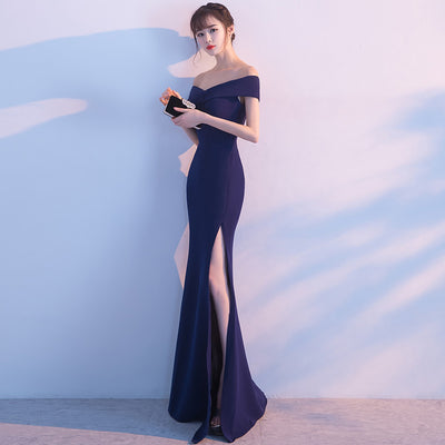 Vestido de Fiesta Elegante con Hombros Descubiertos y Falda Sirena - Image 4