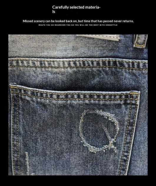 Pantalones Cortos Denim Rotos con Dobladillo Fuzzy - Estilo Retro Trendy para Hombre - Image 10