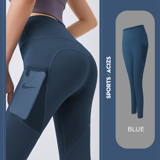 Leggins Deportivos Ajustados con Malla Trasera y Bolsillos Laterales