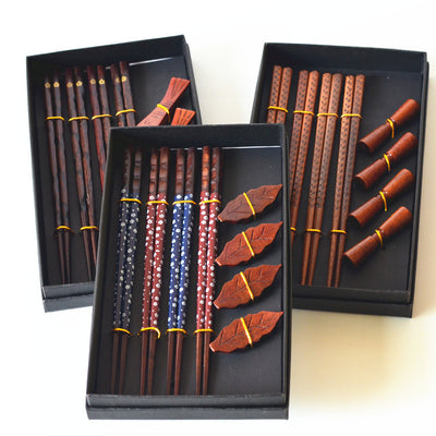 Set de 4 Pares de Palillos de Madera con Soporte y Caja de Regalo - Image 2