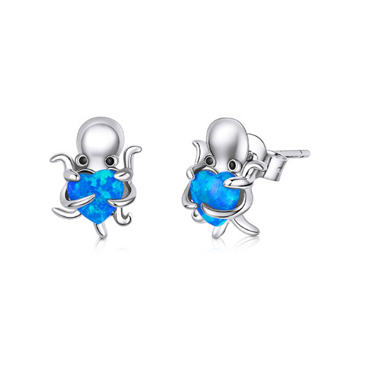 Aretes de Pulpo Plateados - Diseño Adorable para Mujer