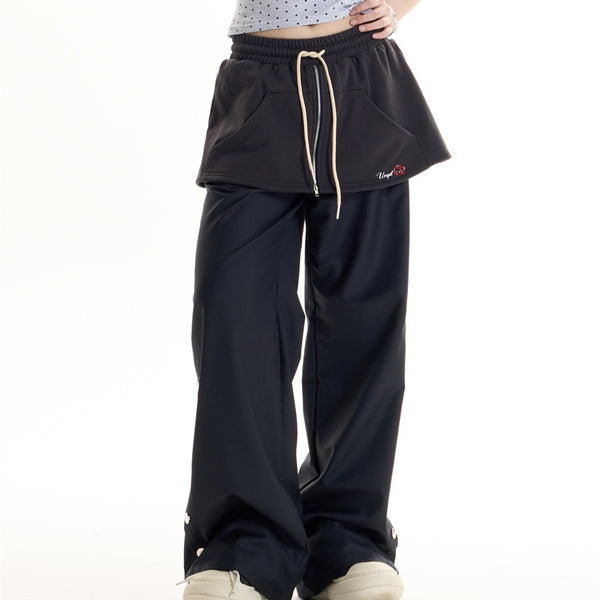 Pantalones Casuales Estilo Retro Americano con Diseño Falda Superpuesta