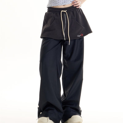 Pantalones Casuales Estilo Retro Americano con Diseño Falda Superpuesta