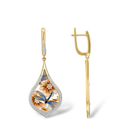 Aretes de Diamantes Completos con Diseño Floral Goteo Artesanal - Image 5