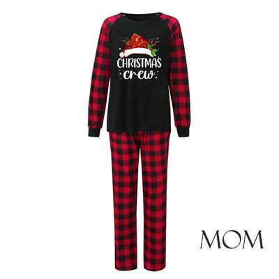 Kids' Christmas pajama set with a black "Christmas Crew" top and red and black buffalo plaid pants. - Image 9