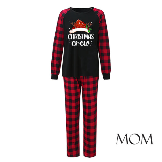 Kids' Christmas pajama set with a black "Christmas Crew" top and red and black buffalo plaid pants. - Image 9