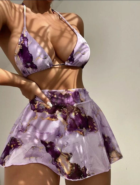 Traje de Baño Tres Piezas Estampado Mármol con Ajuste Cordón - Image 15