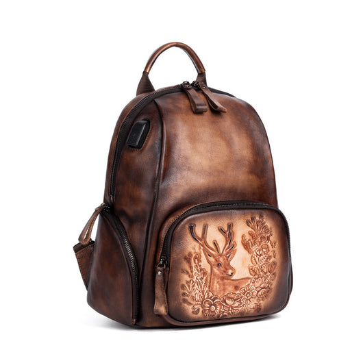 Mochila Personalizada de Cuero Pulido Vintage con Diseño de Ciervo - Image 10
