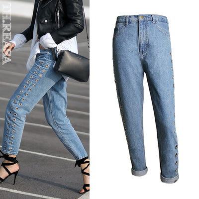 Pantalones Jeans Sueltos de Cintura Alta con Detalles Metálicos y Remaches - Image 3