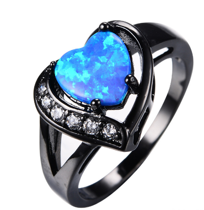 Anillo de Promesa Fuego Ópalo Blanco Corazón con Circones Oro Negro