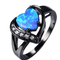 Anillo de Promesa Fuego Ópalo Blanco Corazón con Circones Oro Negro
