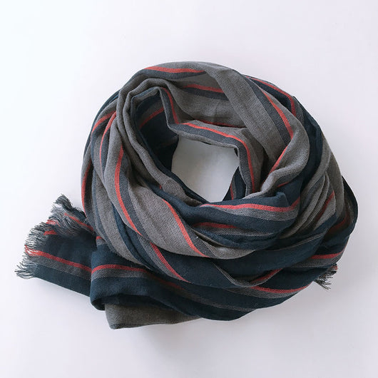 Bufanda Larga Azul a Rayas Estilo Japonés y Coreano para Hombre - Image 8