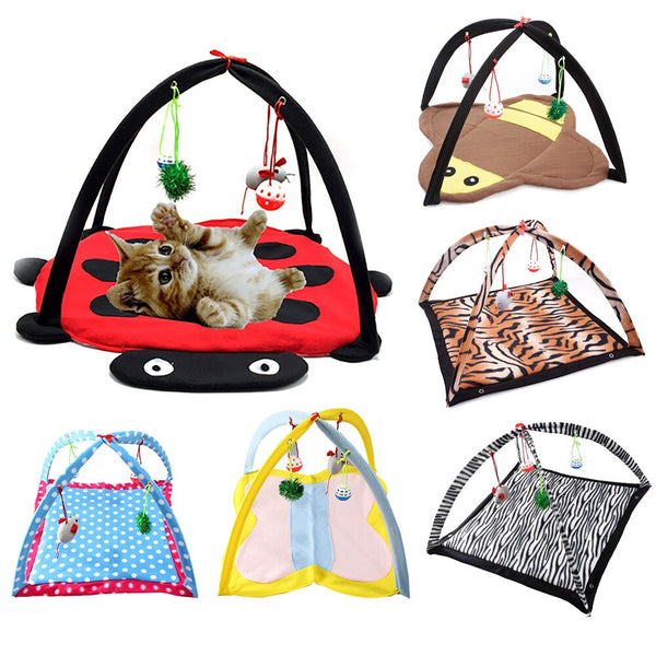 Casa de Juegos para Gatos Plegable con Hamaca y Juguetes Incluidos