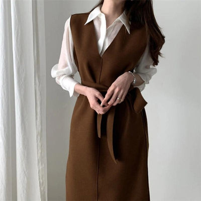 Vestido Elegante sin Mangas de Lana con Escote en V - Image 12
