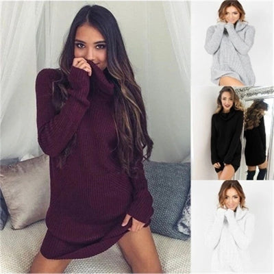 Vestido Suéter de Cuello Alto Manga Larga - Diseño Elegante para Primavera y Otoño