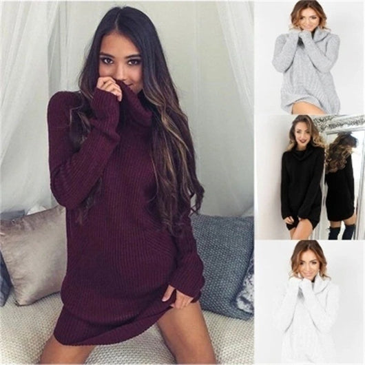 Vestido Suéter de Cuello Alto Manga Larga - Diseño Elegante para Primavera y Otoño