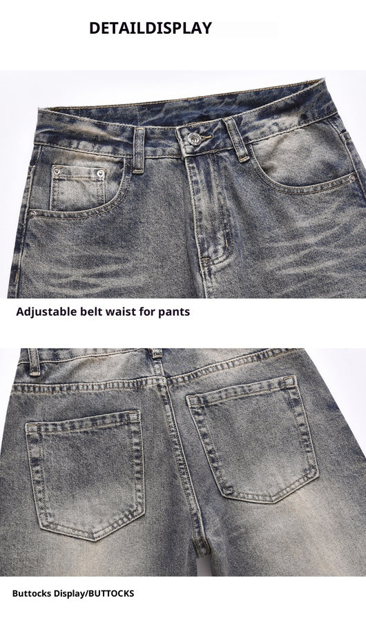Jeans Rectos Sueltos Teñidos Amarillo Lavado Estilo Urbano - Image 17