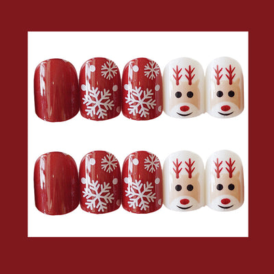 Uñas Postizas Navideñas con Diseño de Reno y Copos de Nieve - Image 2