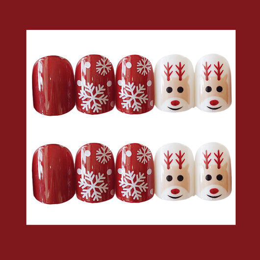 Uñas Postizas Navideñas con Diseño de Reno y Copos de Nieve - Image 2