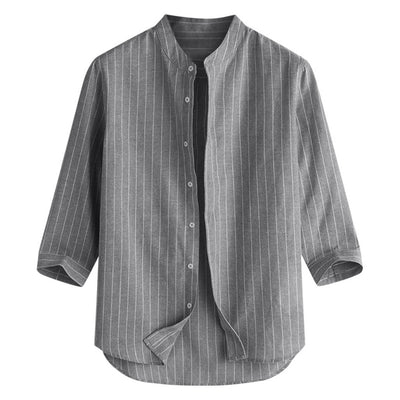 Camisa de Lino a Rayas con Manga Tres Cuartos para Hombre - Image 16