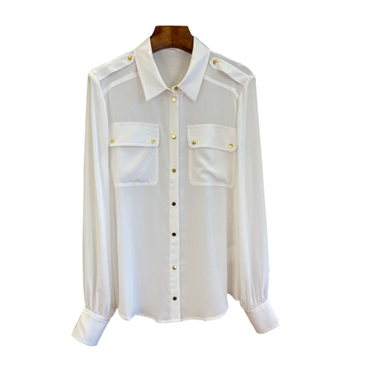 Blusa de Seda Francesa Elegante para Verano - Colores Lisos - Image 4