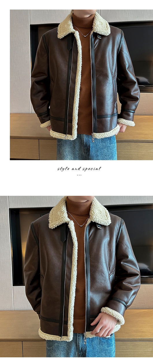 Chaqueta Acolchada de Cuero para Hombre con Cuello Polo - Image 11