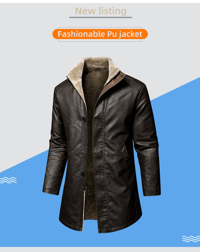 Abrigo de Cuero PU Talla Grande para Hombre - Corte Extendido - Image 17