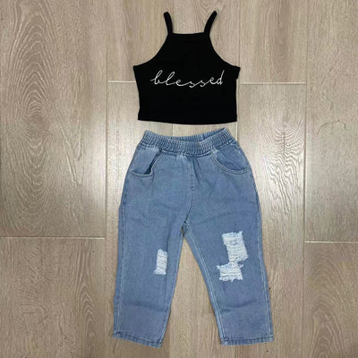 Conjunto Infantil de Dos Piezas: Chaleco y Jeans Rotos - Image 7