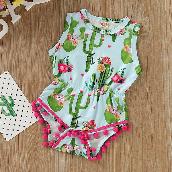 Mono Infantil sin Mangas con Estampado de Cactus y Borlas