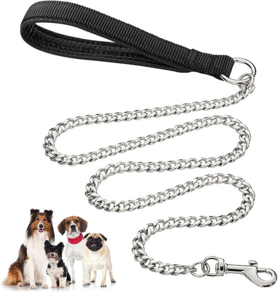 Correa de Cadena Metálica Resistente para Perros Grandes con Mango Acolchado