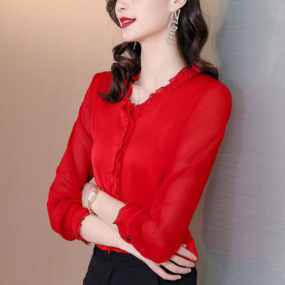 Blusa Elegante de Chifón Liso con Manga Larga para Mujer - Image 5