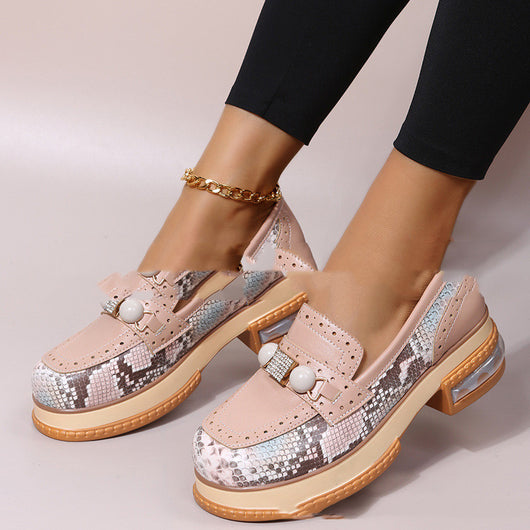 Zapatos Retro Talla Grande con Tacón Bajo y Perlas Combinadas - Image 10