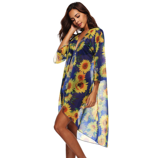 Abrigo con Estampado Floral Girasol y Borlas - Image 3