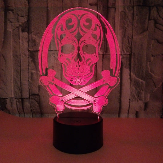 Lámpara 3D LED Calavera Halloween con Ilusión Holográfica - Luz Nocturna Multicolor - Image 3