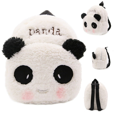 Fluffy white panda backpack for children with black ears, eyes, nose, pink cheeks, and adjustable black straps. - Image 6