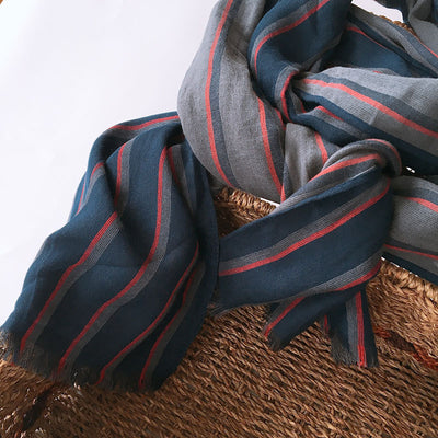 Bufanda Larga Azul a Rayas Estilo Japonés y Coreano para Hombre - Image 12