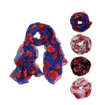Pañuelo Largo Estampado Amapola Roja - Diseño Floral