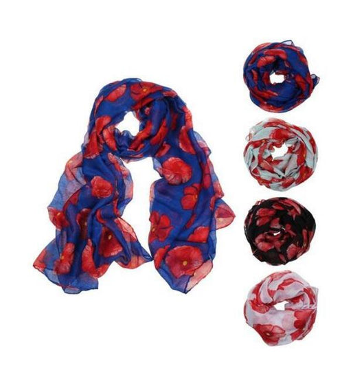 Pañuelo Largo Estampado Amapola Roja - Diseño Floral