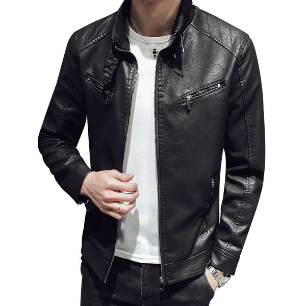 Chaqueta de Cuero para Hombre con Cierre de Cremallera