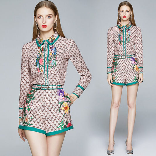 Conjunto Vaquero Elegante: Camisa Entallada y Shorts de Cintura Alta